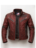 Yusef Men's Red Leather Motorcycle Jacket