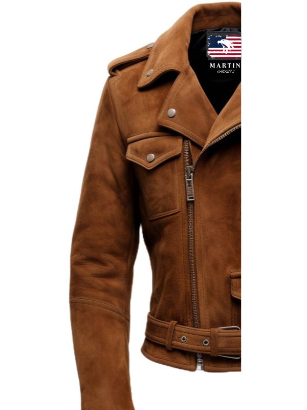Men's Camel Suede Leather Biker Jacket