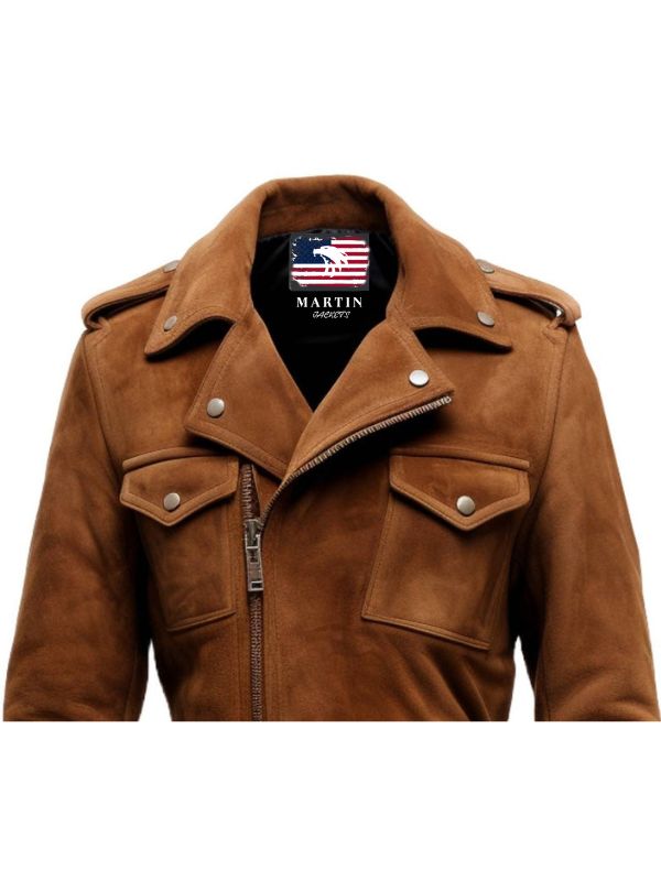 Men's Camel Suede Leather Biker Jacket