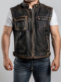 Enzo Men's Vintage Dark Brown Leather Vest