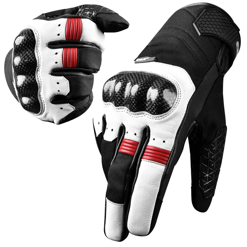 Carbon X Leather Motorcycle Riding Gloves - Knuckle Protection