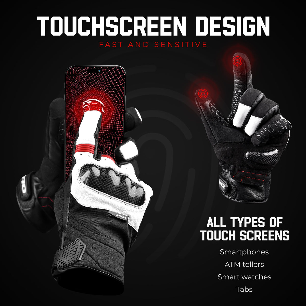 Carbon X Leather Motorcycle Riding Gloves - Knuckle Protection