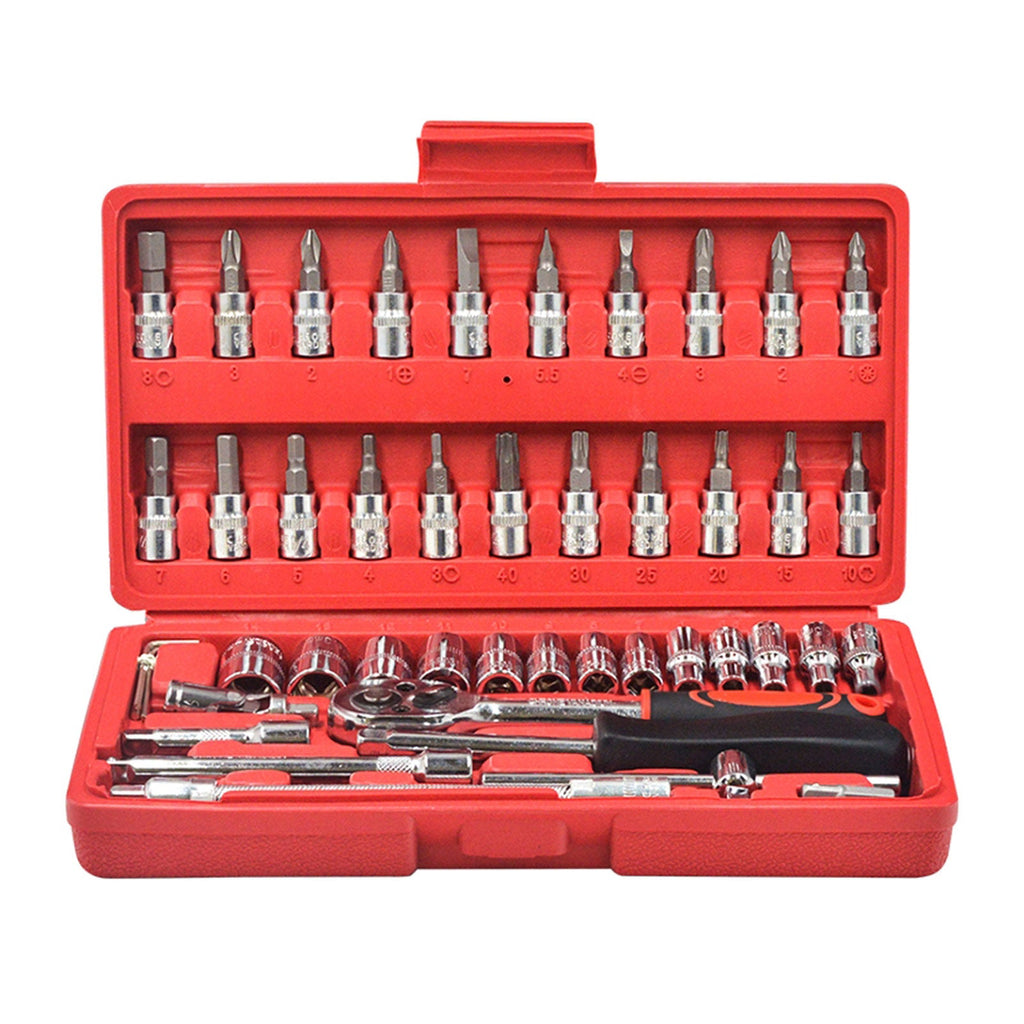 46pcs 1/4” Drive Ratchet Socket Wrench Set Travel Mechanic Tool Kit