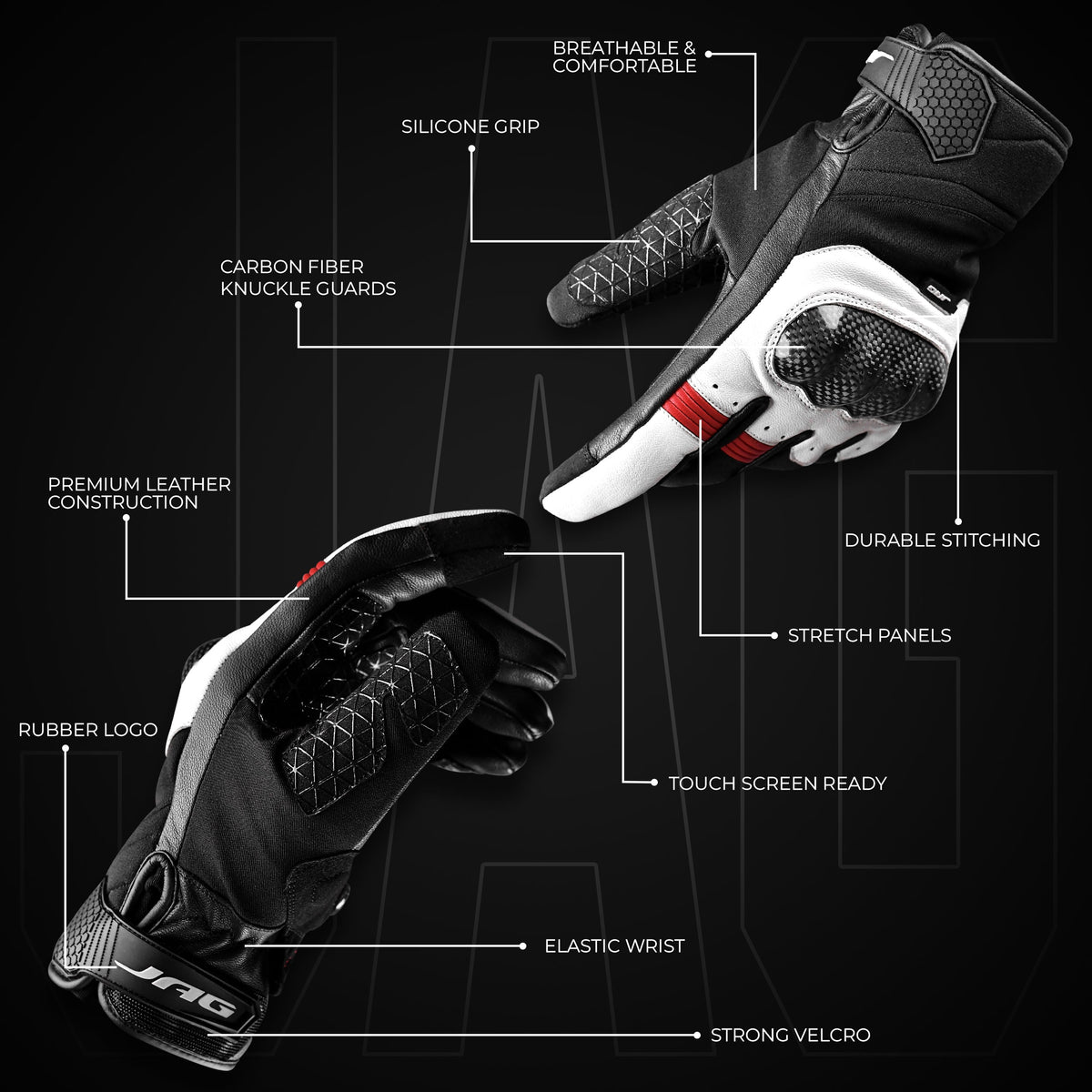 Carbon X Leather Motorcycle Riding Gloves - Knuckle Protection