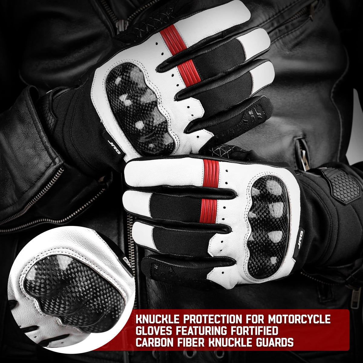 Carbon X Leather Motorcycle Riding Gloves - Knuckle Protection